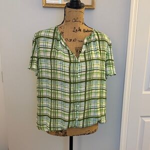 New York & Company Plaid Green Blouse